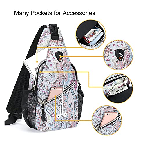 MOSISO Mini Sling Backpack,Small Hiking Daypack Pattern Travel Outdoor Sports Bag, National Style