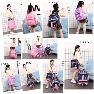 3Pcs Bowknot Princess Style Trolley School Book Bag for Girls Boys Wheeled Backpack with 6 Wheels