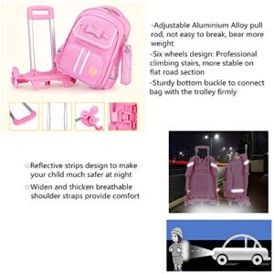 3Pcs Bowknot Princess Style Trolley School Book Bag for Girls Boys Wheeled Backpack with 6 Wheels