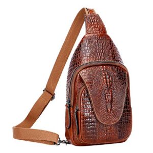 pijushi genuine leather sling bag backpack for men women casual crossbody shoulder chest daypack（8802b brown ）