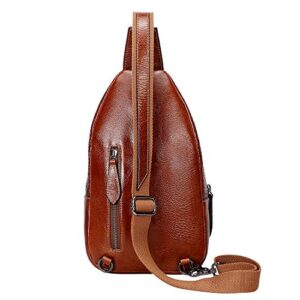 PIJUSHI Genuine Leather Sling Bag Backpack For Men Women Casual Crossbody Shoulder Chest Daypack（8802B Brown ）