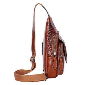 PIJUSHI Genuine Leather Sling Bag Backpack For Men Women Casual Crossbody Shoulder Chest Daypack（8802B Brown ）