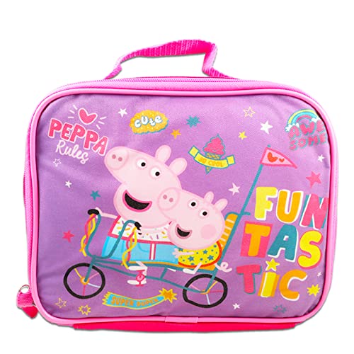 Nicktoons Peppa Pig Backpack and Lunch Box for Kids - 6 Pc Bundle with 16" Peppa Pig School Backpack Bag, Lunch Bag, Flashcards, Stickers, and More (Peppa Pig School Supplies)