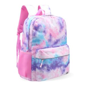 fenrici kids backpack for girls, teens recycled school bag with padded laptop compartment, ideal for everyday use and travel – 17 inches (pink tie dye)