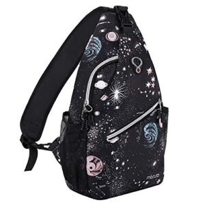mosiso sling backpack, travel hiking daypack galaxy rope crossbody shoulder bag, black