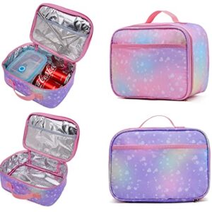 Wraifa Backpack for Girls, Rainbow Bookbag Elementary School Bag Princess Girl Backpacks Mochilas Para Niñas (Lunch Bag Set Heart Pink)