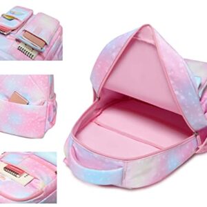 Wraifa Backpack for Girls, Rainbow Bookbag Elementary School Bag Princess Girl Backpacks Mochilas Para Niñas (Lunch Bag Set Heart Pink)