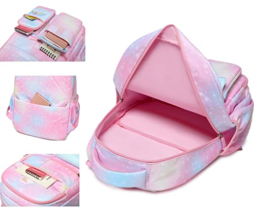 Wraifa Backpack for Girls, Rainbow Bookbag Elementary School Bag Princess Girl Backpacks Mochilas Para Niñas (Lunch Bag Set Heart Pink)