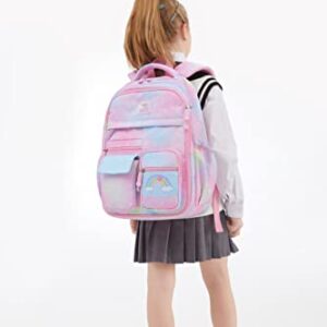 Wraifa Backpack for Girls, Rainbow Bookbag Elementary School Bag Princess Girl Backpacks Mochilas Para Niñas (Lunch Bag Set Heart Pink)