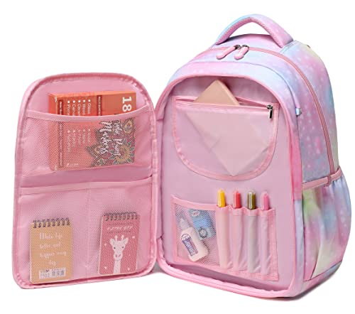 Wraifa Backpack for Girls, Rainbow Bookbag Elementary School Bag Princess Girl Backpacks Mochilas Para Niñas (Lunch Bag Set Heart Pink)