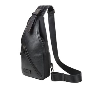 miazib leather sling bag for men chest crossbody bag water resistant lightweight sling bag for hiking travel (black)