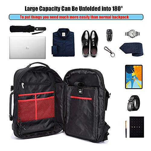 Xnuoyo 17.3 Inch Anti-Theft Convertible Laptop Backpack Briefcase, 8cm Expandable TSA Friendly Schoolbag Water-resistant Rucksack with USB Charging Port & Headphone Port (Black-01)