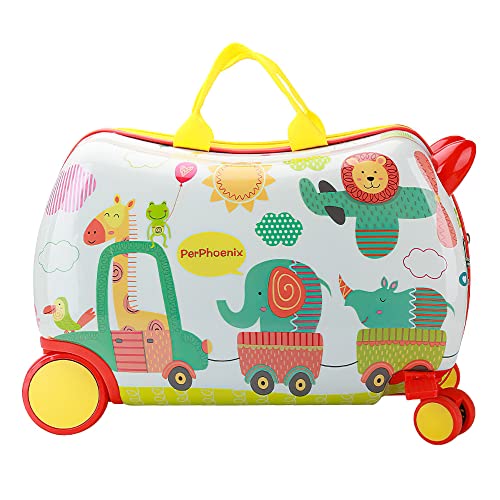 MOREFUN Kids Luggage Toddler Suitcase,Kids Carry on Luggage with Wheels for Girls,Kids Suitcase Ride on Suitcase for Kids (Yellow Zoo)