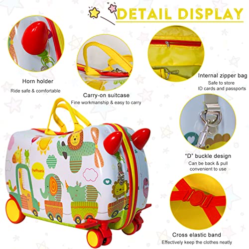 MOREFUN Kids Luggage Toddler Suitcase,Kids Carry on Luggage with Wheels for Girls,Kids Suitcase Ride on Suitcase for Kids (Yellow Zoo)