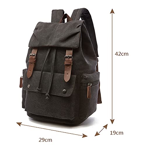 Canvas Backpack Rucksack Genuine Leather Casual Daypack Schoolbag College Bookbag for Men Women Outdoor Cycling Hiking Travel Laptop School Black