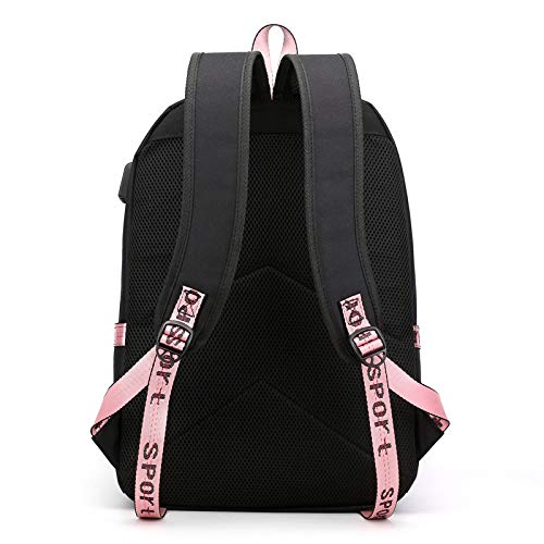 LOVEYANGAG Anime Backpack Kawaii Colleage Bookbag School Bag Casual Daypack Mochila with USB Charging Port (Kamado Tanjirou)