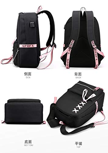 LOVEYANGAG Anime Backpack Kawaii Colleage Bookbag School Bag Casual Daypack Mochila with USB Charging Port (Kamado Tanjirou)