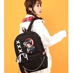 LOVEYANGAG Anime Backpack Kawaii Colleage Bookbag School Bag Casual Daypack Mochila with USB Charging Port (Kamado Tanjirou)