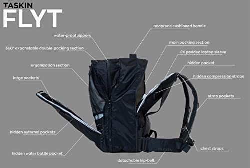 Taskin NEW FLYT | Expandable Large Travel Backpack w/ Laptop Section & Waterproof Zippers | 26L/45L Capacity