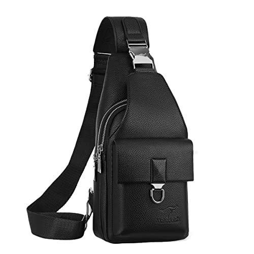 Eshow leather Sling Bag Chest Bag for Men Shoulder Bag Crossbody Backpack Casual Bag Pack Multipurpose