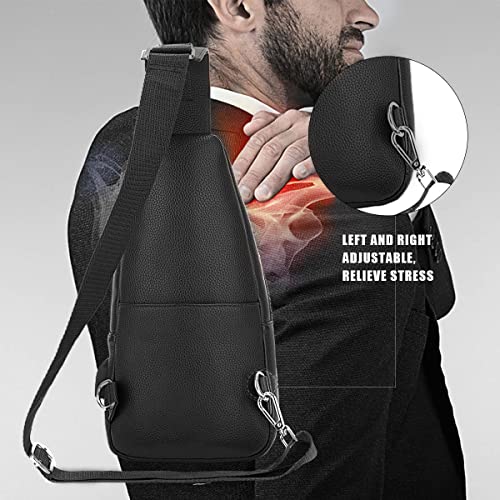 Eshow leather Sling Bag Chest Bag for Men Shoulder Bag Crossbody Backpack Casual Bag Pack Multipurpose