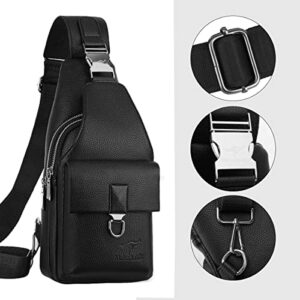 Eshow leather Sling Bag Chest Bag for Men Shoulder Bag Crossbody Backpack Casual Bag Pack Multipurpose