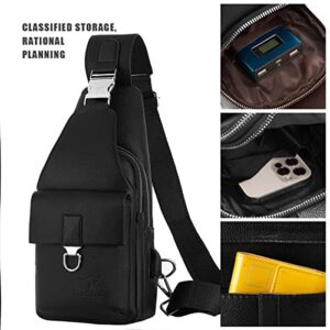 Eshow leather Sling Bag Chest Bag for Men Shoulder Bag Crossbody Backpack Casual Bag Pack Multipurpose