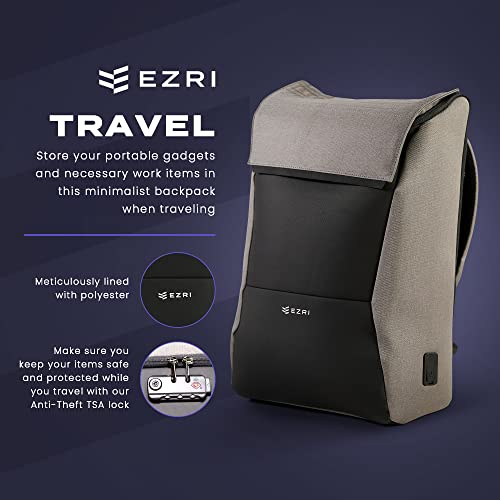 EZRI Business Backpack For Men And Women - Waterproof Laptop Backpack (Grey)