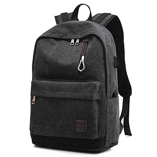 XINGWANG Backpack, Canvas Business Travel Backpack, Student School Bag, Laptop Backpack, External USB Charging Bag with Headphone Jack (Black)