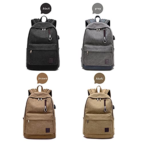 XINGWANG Backpack, Canvas Business Travel Backpack, Student School Bag, Laptop Backpack, External USB Charging Bag with Headphone Jack (Black)