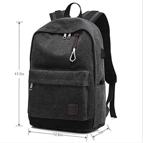 XINGWANG Backpack, Canvas Business Travel Backpack, Student School Bag, Laptop Backpack, External USB Charging Bag with Headphone Jack (Black)