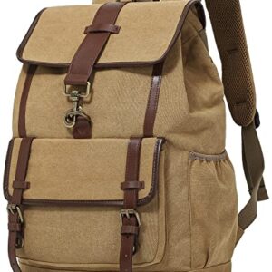 Creaweal Canvas Backpack Vintage Backpack Rucksack Men & Women Bookbag Fits 15.6-17 Inch Laptop Backpacks Lightweight (Upgrade-Brown)