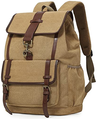 Creaweal Canvas Backpack Vintage Backpack Rucksack Men & Women Bookbag Fits 15.6-17 Inch Laptop Backpacks Lightweight (Upgrade-Brown)