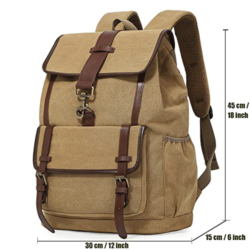 Creaweal Canvas Backpack Vintage Backpack Rucksack Men & Women Bookbag Fits 15.6-17 Inch Laptop Backpacks Lightweight (Upgrade-Brown)