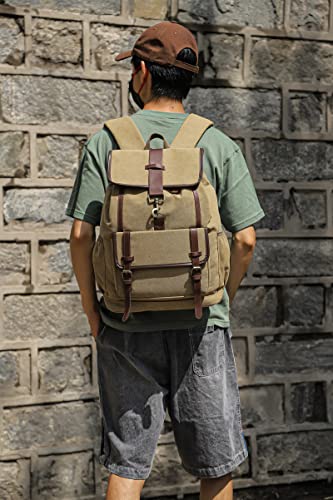 Creaweal Canvas Backpack Vintage Backpack Rucksack Men & Women Bookbag Fits 15.6-17 Inch Laptop Backpacks Lightweight (Upgrade-Brown)