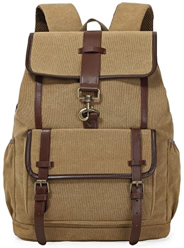 Creaweal Canvas Backpack Vintage Backpack Rucksack Men & Women Bookbag Fits 15.6-17 Inch Laptop Backpacks Lightweight (Upgrade-Brown)