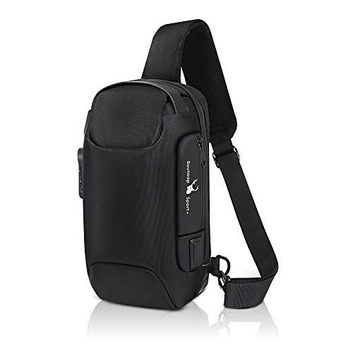 Jafeton Sling Bag Small Backpack Men Waterproof Crossbody Bag Anti Theft Chest Backpack Travel Shoulder Bag With Usb Charging Port Sling Pack With Lock Nylon Water Resistant