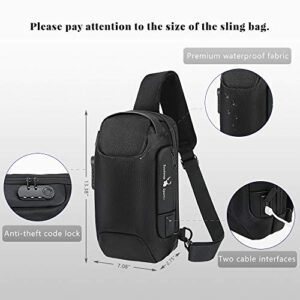 Jafeton Sling Bag Small Backpack Men Waterproof Crossbody Bag Anti Theft Chest Backpack Travel Shoulder Bag With Usb Charging Port Sling Pack With Lock Nylon Water Resistant