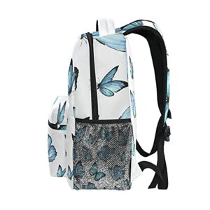 xigua Watercolor Blue Butterfly Backpacks Waterproof Laptop Casual Daypack Tablet Travel Backpack School Bag with Multiple Pockets