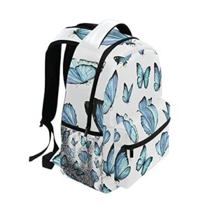 xigua Watercolor Blue Butterfly Backpacks Waterproof Laptop Casual Daypack Tablet Travel Backpack School Bag with Multiple Pockets