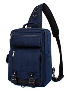messenger bag for men canvas sling bag crossbody backpack laptop shoulder bag hiking daypacks casual tactical travel school (dark blue-d)