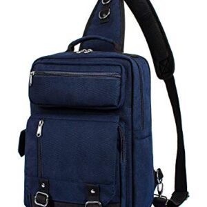 Messenger Bag for Men Canvas Sling Bag Crossbody Backpack Laptop Shoulder Bag Hiking Daypacks Casual Tactical Travel School (Dark blue-D)