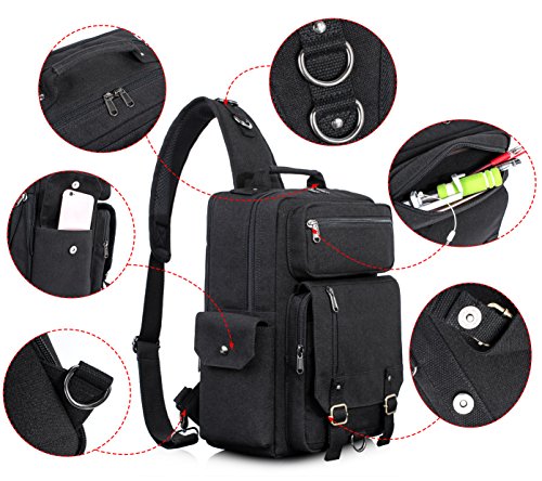 Messenger Bag for Men Canvas Sling Bag Crossbody Backpack Laptop Shoulder Bag Hiking Daypacks Casual Tactical Travel School (Dark blue-D)