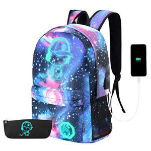 galaxy school backpack for boys /girls, anime luminous backpack for kids school bags casual daypack with usb charging port