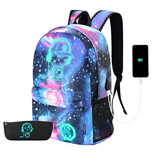 Galaxy School Backpack for Boys /Girls, Anime Luminous Backpack for Kids School Bags Casual Daypack with USB Charging Port