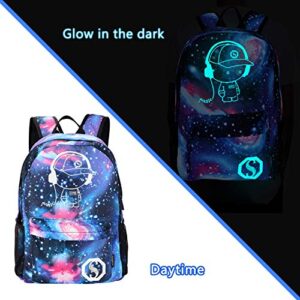 Galaxy School Backpack for Boys /Girls, Anime Luminous Backpack for Kids School Bags Casual Daypack with USB Charging Port