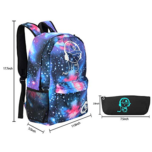 Galaxy School Backpack for Boys /Girls, Anime Luminous Backpack for Kids School Bags Casual Daypack with USB Charging Port