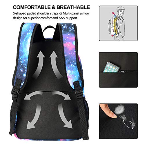 Galaxy School Backpack for Boys /Girls, Anime Luminous Backpack for Kids School Bags Casual Daypack with USB Charging Port