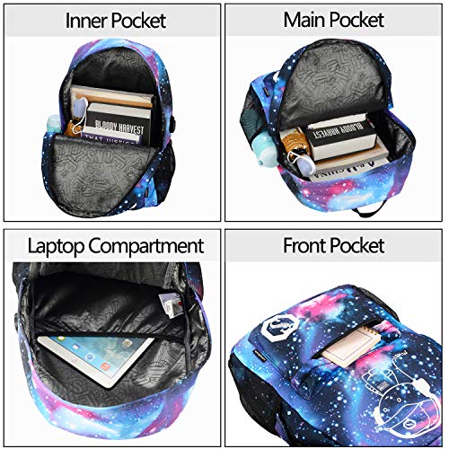 Galaxy School Backpack for Boys /Girls, Anime Luminous Backpack for Kids School Bags Casual Daypack with USB Charging Port