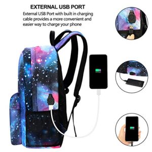 Galaxy School Backpack for Boys /Girls, Anime Luminous Backpack for Kids School Bags Casual Daypack with USB Charging Port